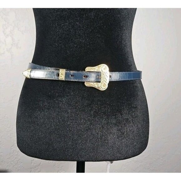 dun dee Accessories - womens dun dee blue gold belt gold detail size 30 leather